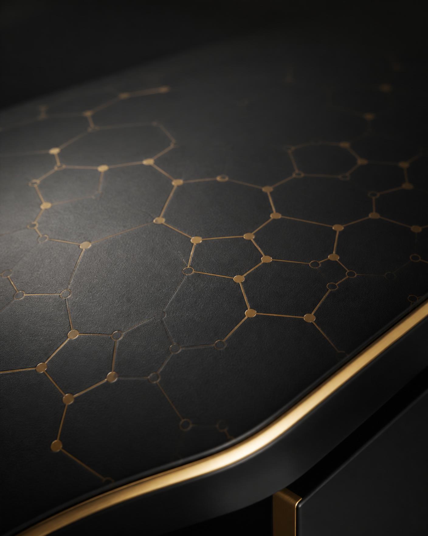Detalhe de superfície com padrão molecular de grafeno